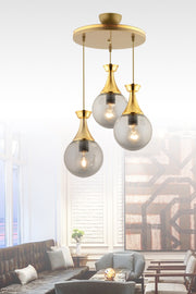 Minel 3-Piece Tray Pendant Lamp Antiqued Gold Gilded Glop Glass Chandelier