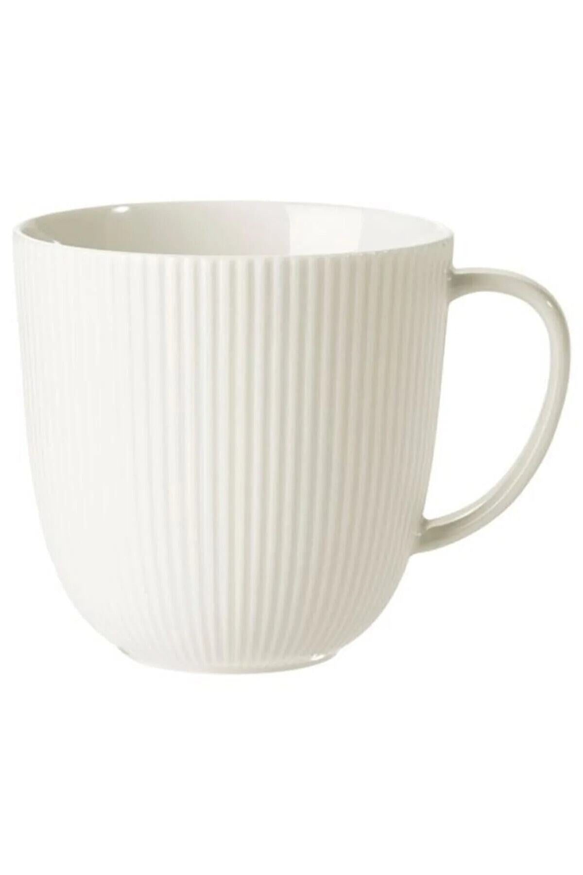 Porcelain Striped Mug Cup - Ofantlıgt 9 Cm White Mug Cup Feldspar Porcelain