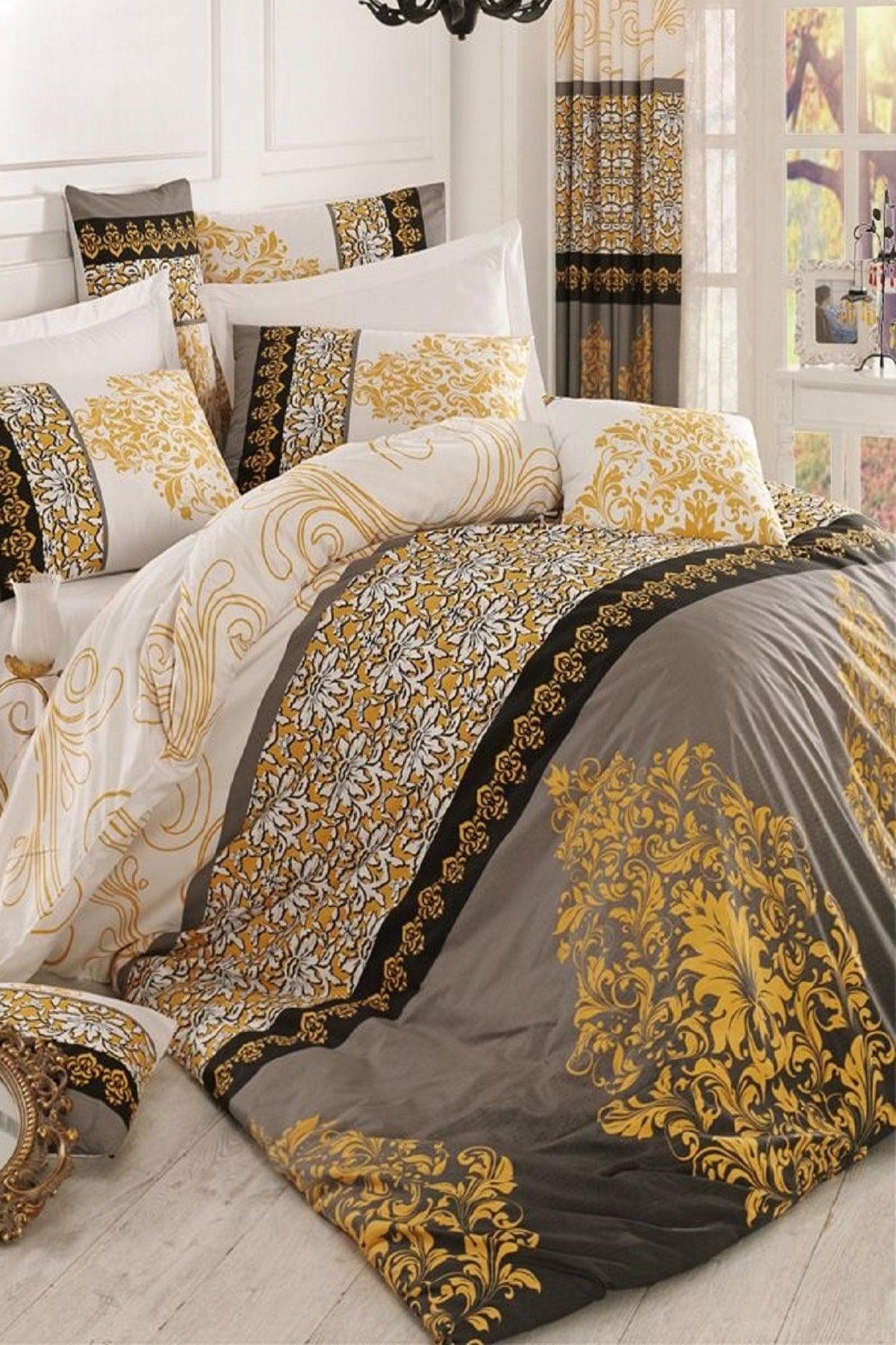 Double Sided Double Duvet Cover Set with Elastic Sheet Katerina-yellow - Swordslife
