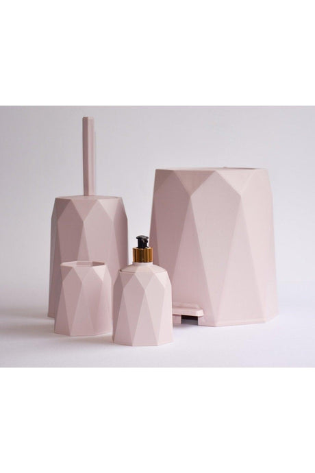 Bathroom Set Plastic 5 Lt Trash Can Toilet Brush Sink Set of 4 (powder) - Swordslife