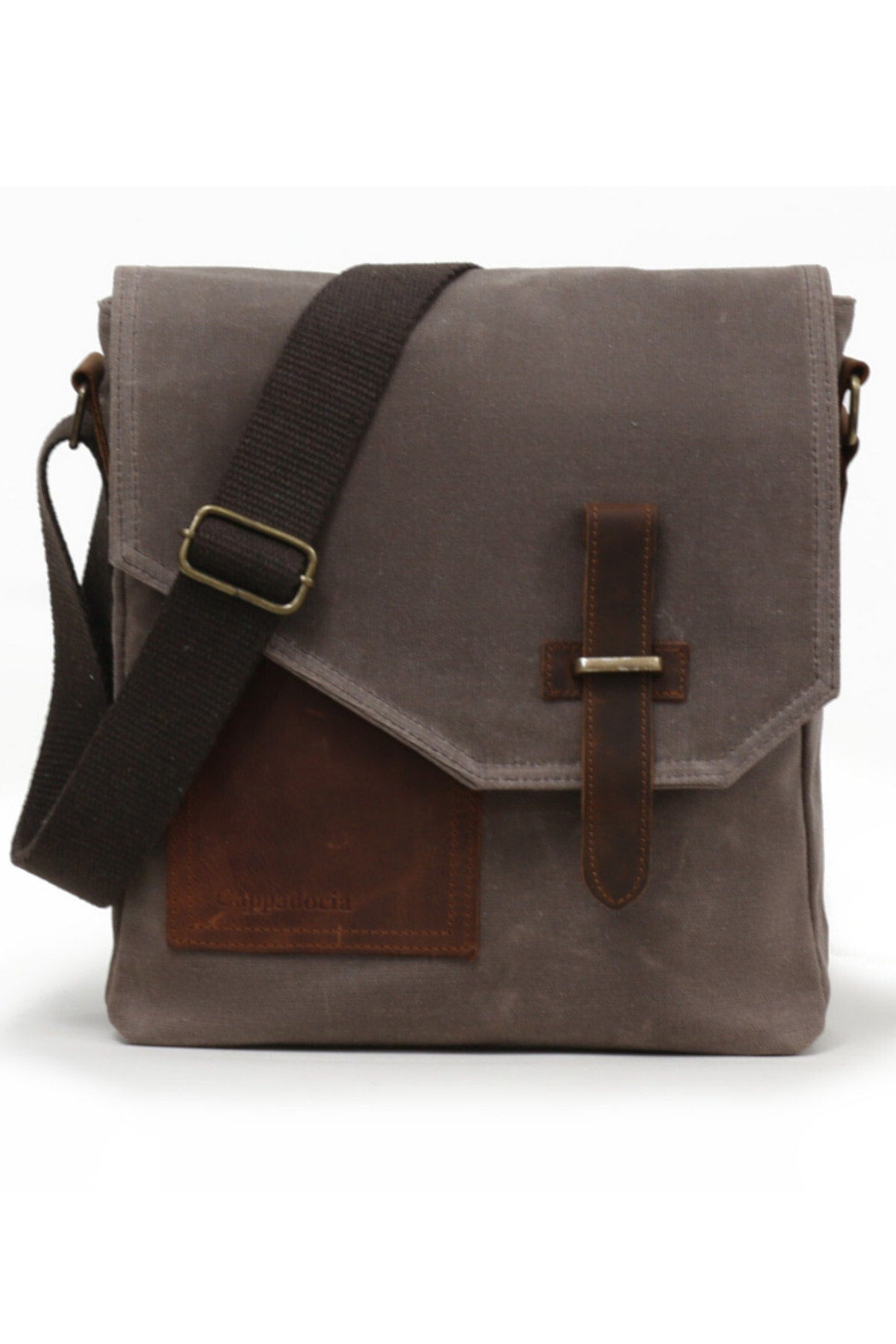 Cappadocia Genuine Leather 4035 Teos Waterproof Brown Postman Shoulder Waxed Canvas Laptop Bag