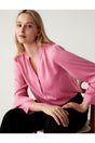 Long Sleeve V Neck Popover Blouse - Swordslife