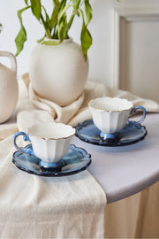 Samo 2 Person Dark Blue Coffee Cup Set With Acrylic Saucer 90 Ml