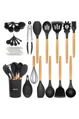 Mikla Heat Resistant Fireproof Non-Stick 33 Piece Silicone Spatula Kitchen Set Black