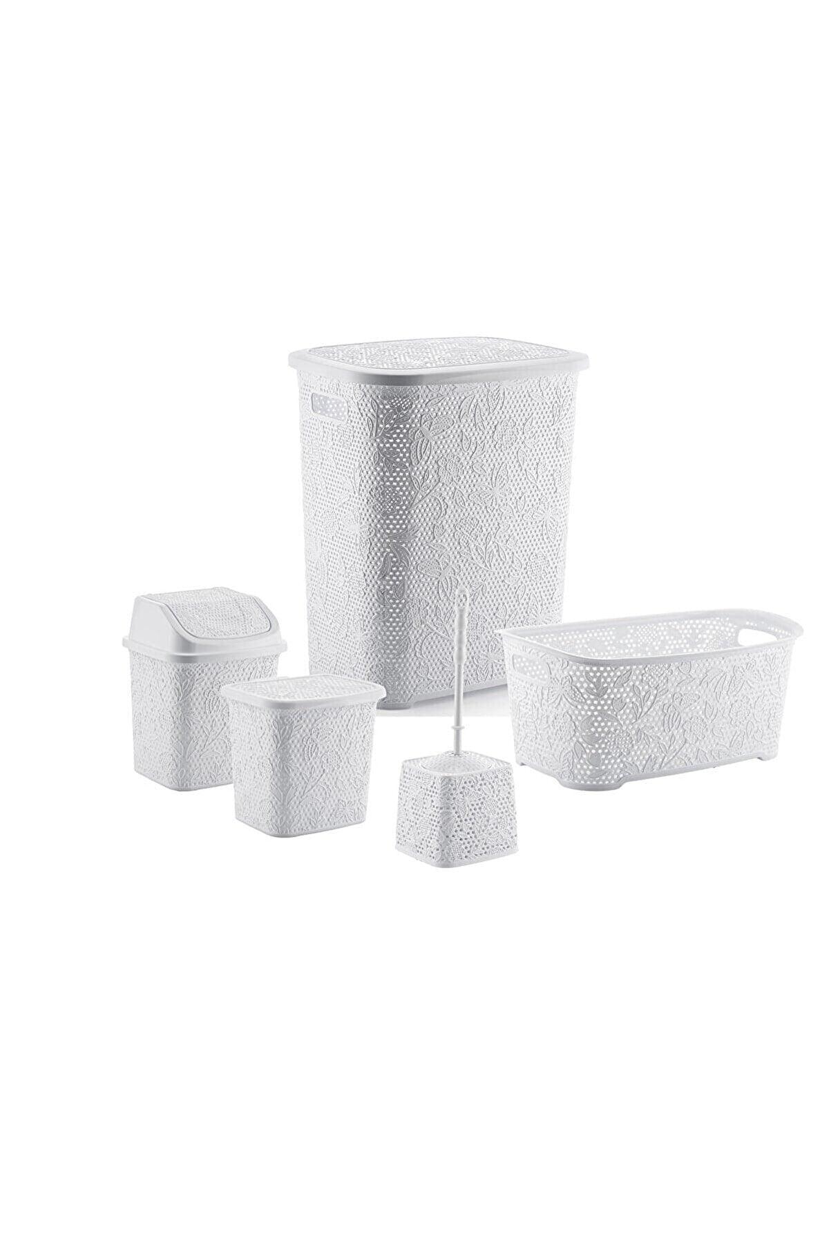 5 Piece Bathroom Set Dirty Basket Laundry Saddle - Swordslife