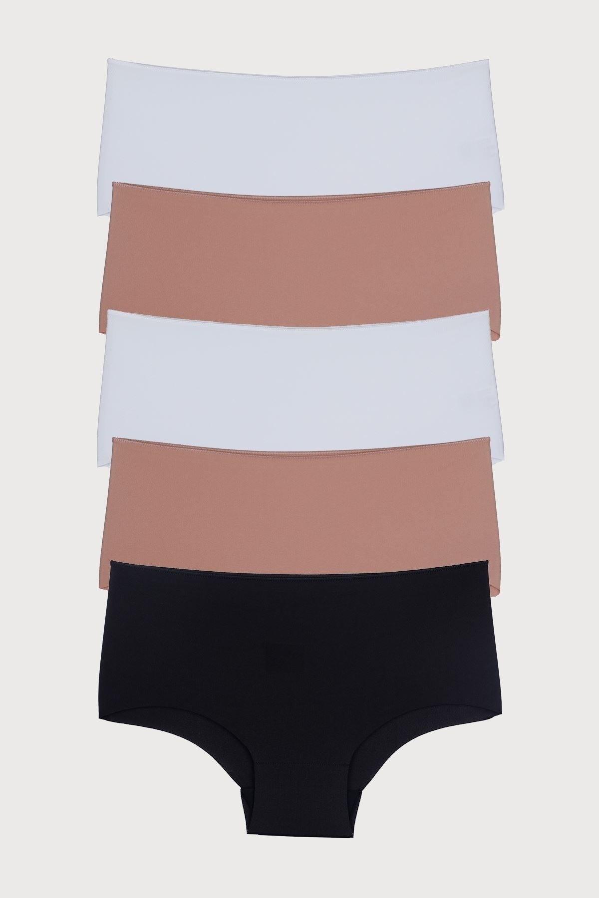 Mixcolor Women's Panties High Waist Laser Cut Flexible Non-Trace Plus Size 5 Pack - Swordslife