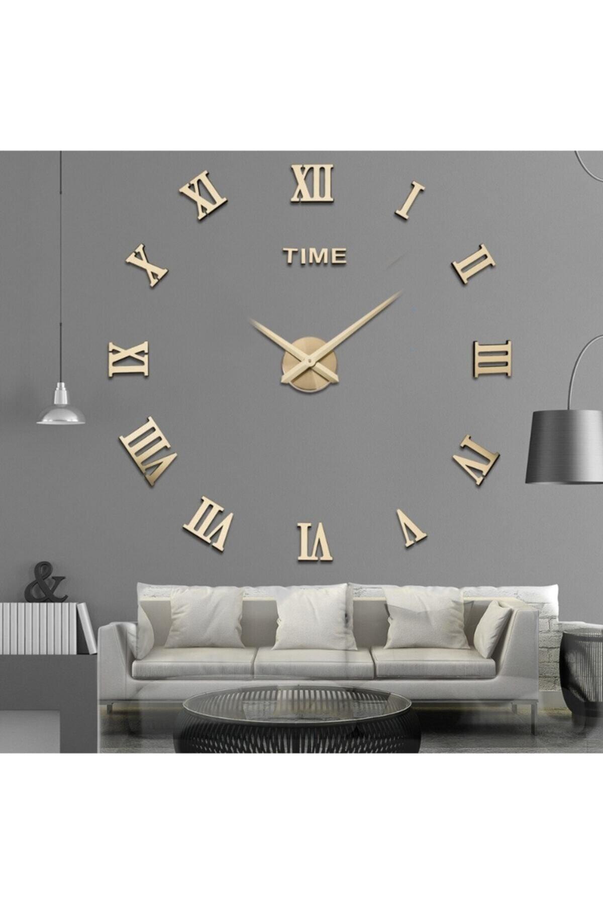 Decorative 3d Wall Clock Plexiglass Mirror Roman Numeral Large Size Roma Gold - Swordslife
