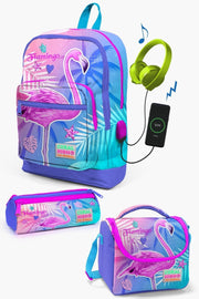 Kids Lavender Pink Flamingo Patterned Usb 3 Pcs School Bag Set