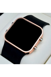 Unisex Black Silicone Band Rose Metal Case Model Digital Watch St-303567