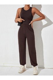 Jogger Sweatpants - Brown, Elastic Leg, High Waist, Summer - Swordslife