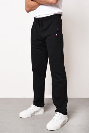 Mtlc045 Schwarze Herren-Jogginghose mit Reißverschlusstasche und Stickerei-Detail, gerades Bein, lässige Passform