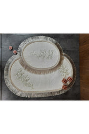 Algeria Fringed Cream French Lace 2 Piece Bath Mat Tasseled Dowery Closet Set - Swordslife