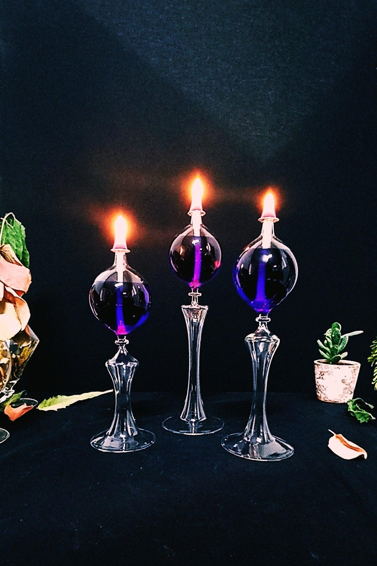 Foot Drops Candlestick Glass Oil Lamp Set of 3 + Oil Lamp - Swordslife