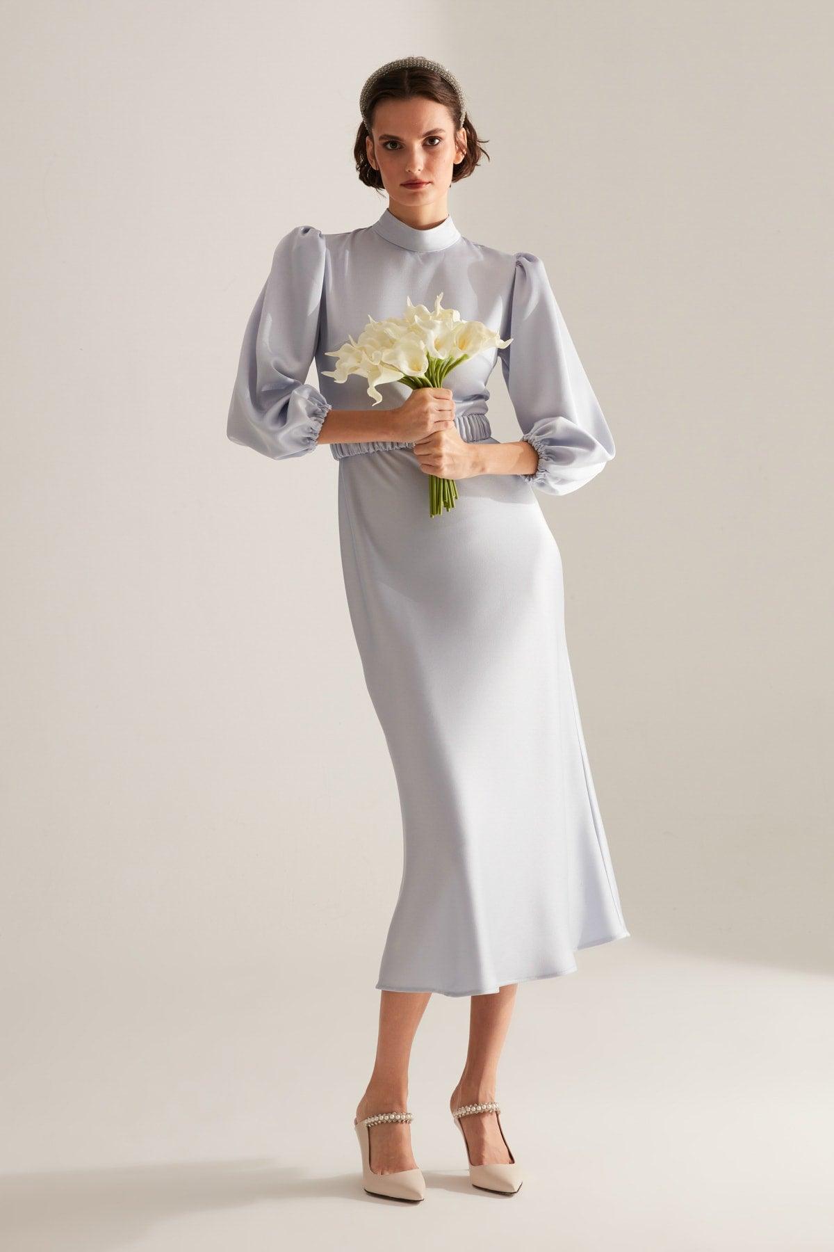 Berthe Judge Collar Light Blue Evening Dress - Swordslife