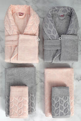 Hazal Cotton 8 Piece Family Bathrobe Set Gray Powder - Swordslife