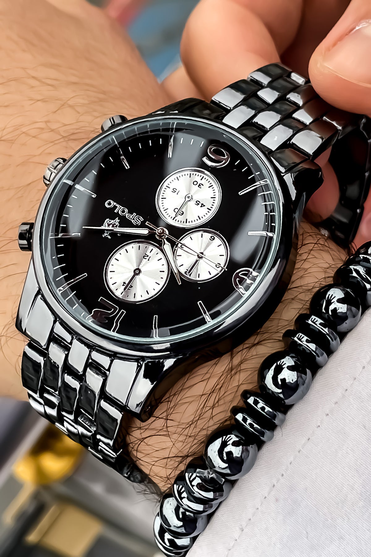 Black Steel Band Men'S Wristwatch Bracelet With Gift