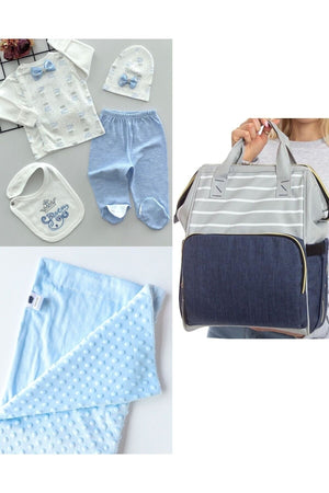 Functional Mother Baby Care Backpack, 100% Cotton Hospital Outlet And Chickpea Blanket Set