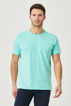 Men'S Turquoise 100% Cotton Slim Fit Slim Fit Crew Neck Short Sleeved T-Shirt
