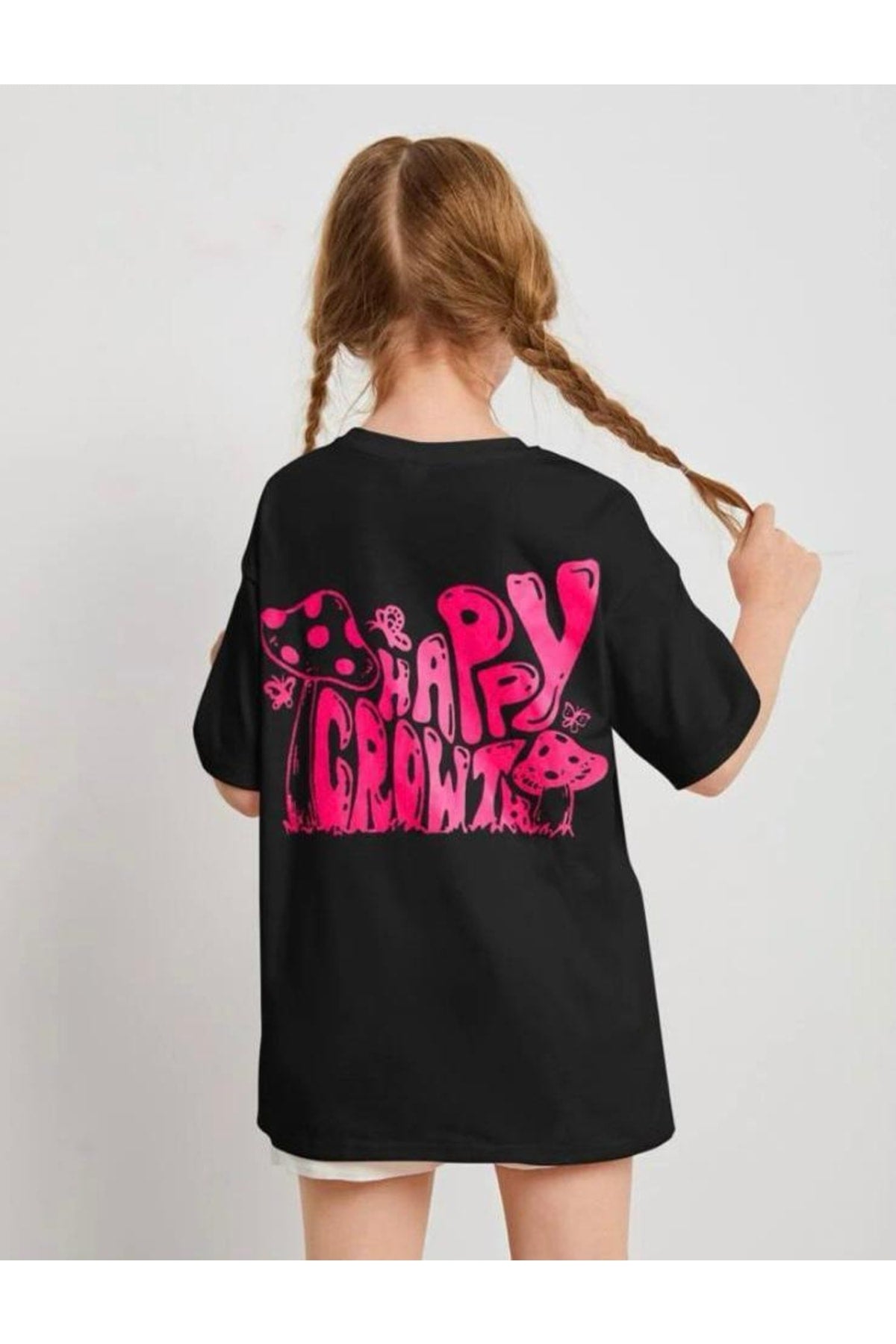 Pinkes T-Shirt mit Pilz-Print auf der Rückseite
