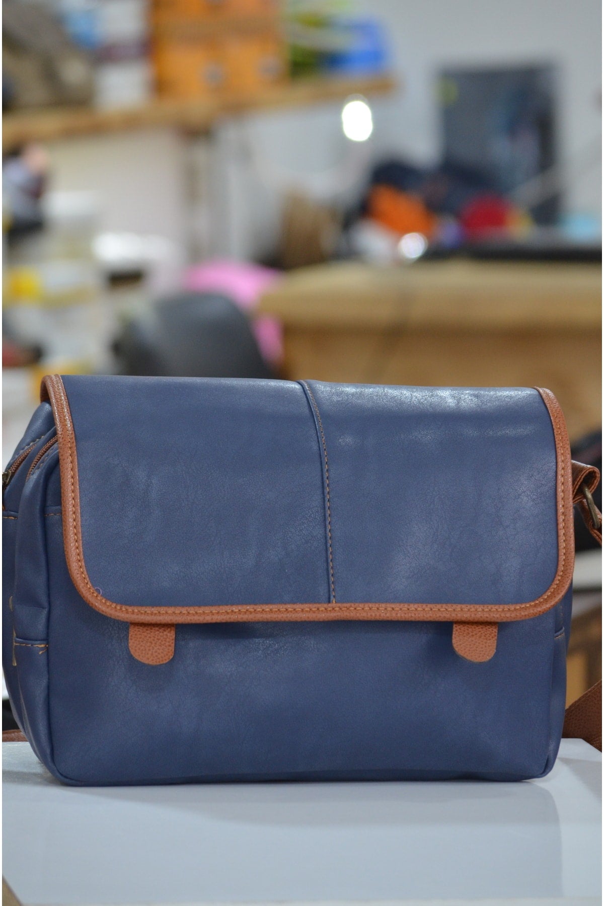 Handy Unisex Navy Blue Tobacco Messenger Bag, Briefcase, Travel Bag with Zipper Cover