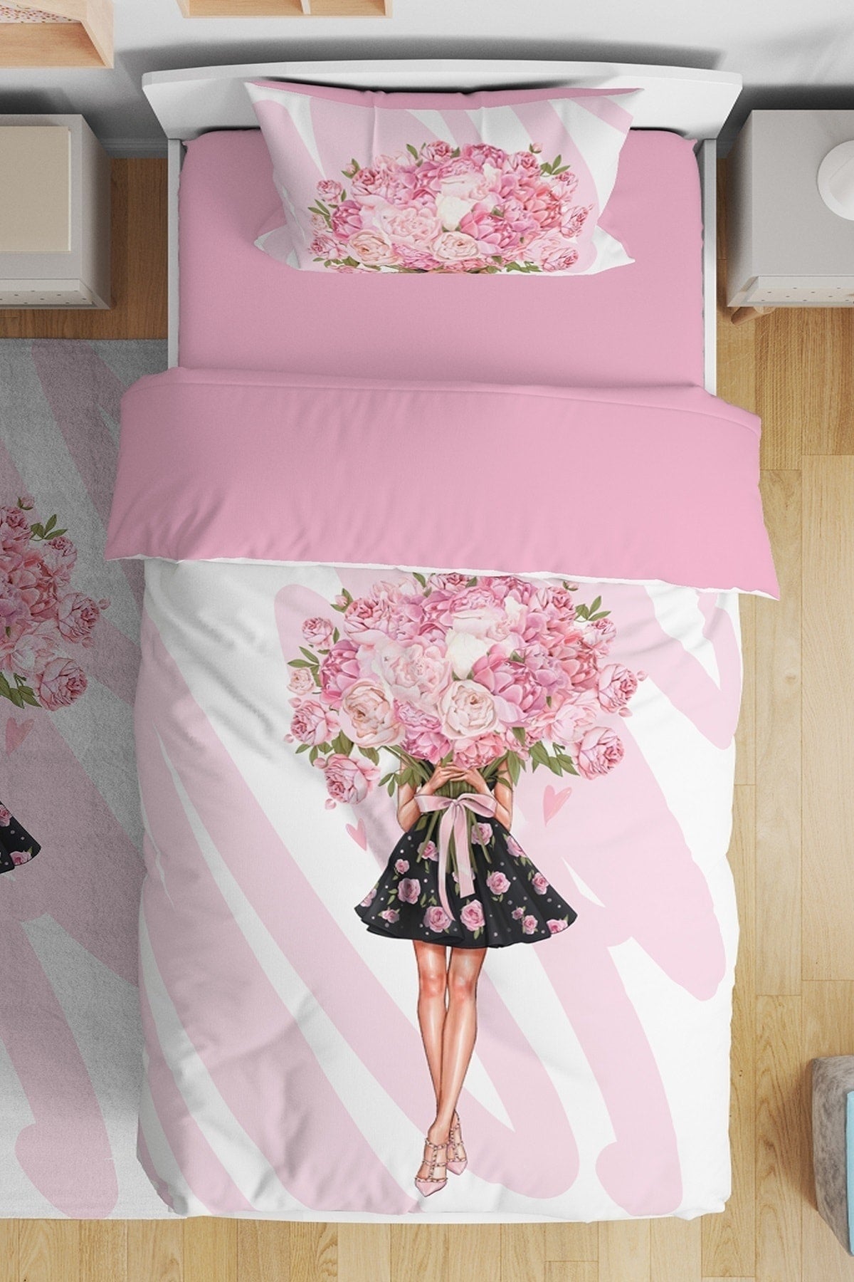 Big Rose Bouquet Girl Patterned Single Baby Kids Duvet Cover Set