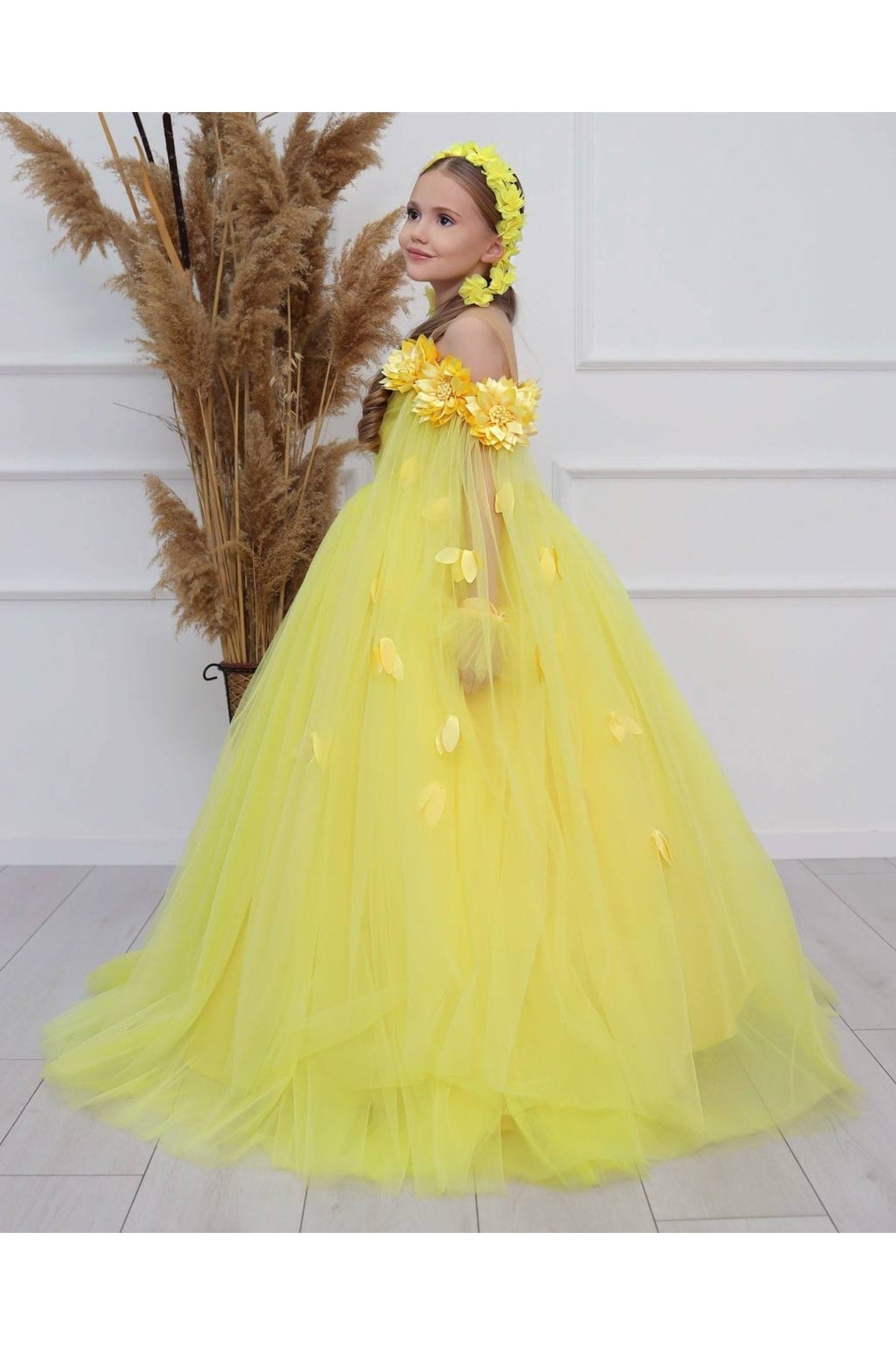 Child Graduation Evening Dress-gloves-Flower Crown