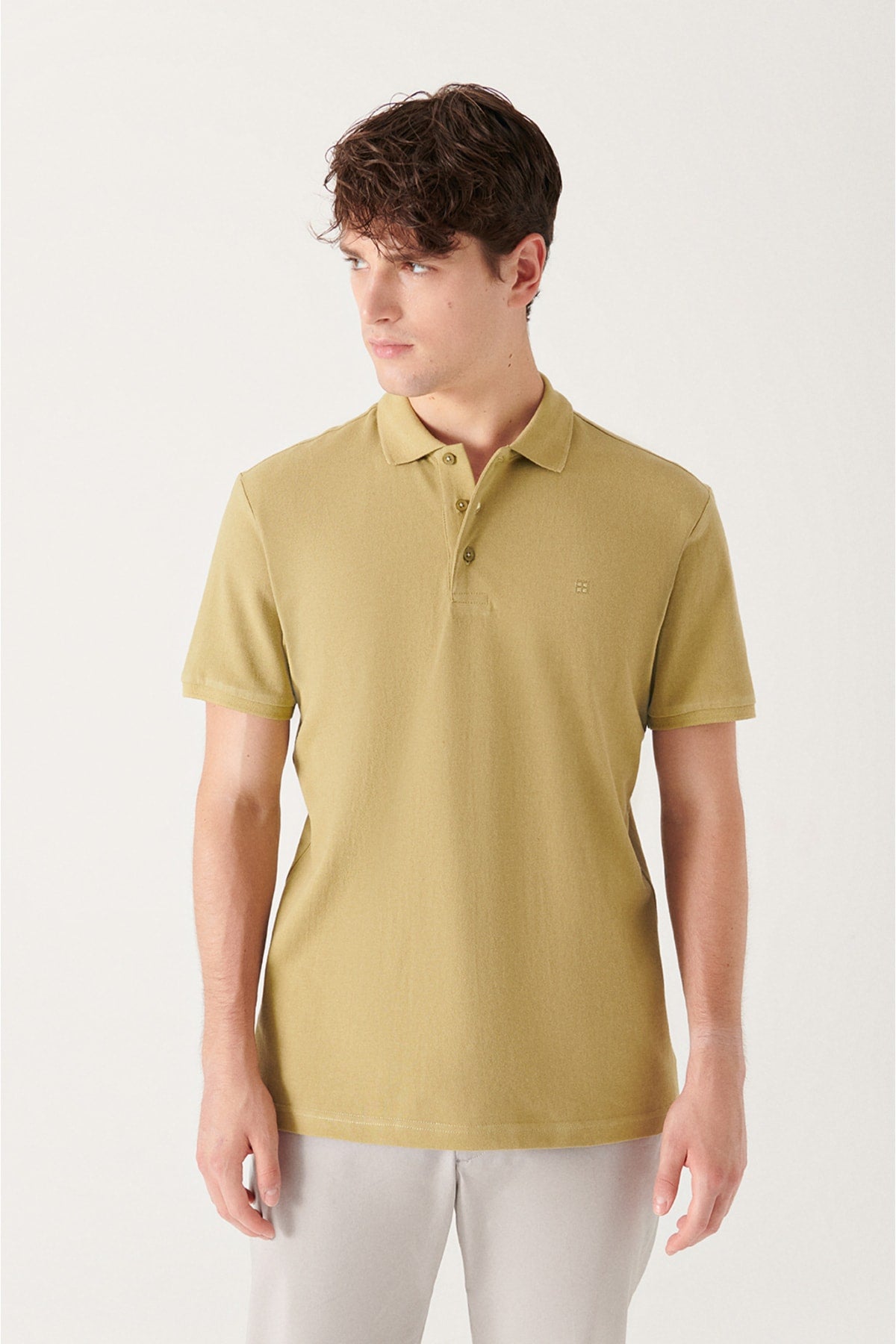  Мужская масляная зеленая футболка из 100 % хлопка с дышащим покрытием стандартного кроя с воротником-поло стандартного кроя E001004