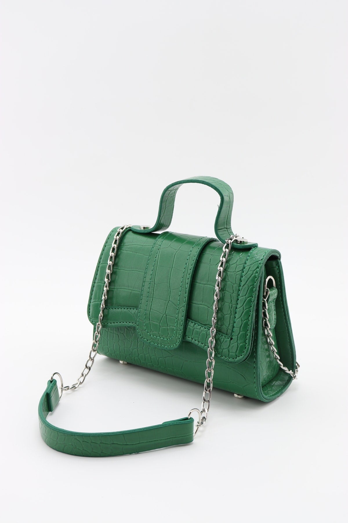 Women'S Green Leather Chain Strap Mini Hand And Shoulder Bag