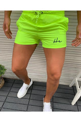 Men's Neon Green Solid Color Pocket Model Marine Shorts Swimsuit