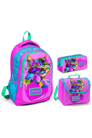 Coral High Pink Cat Girl Primary School Bag Set - Backpack+Nutrition+Pencil Holder