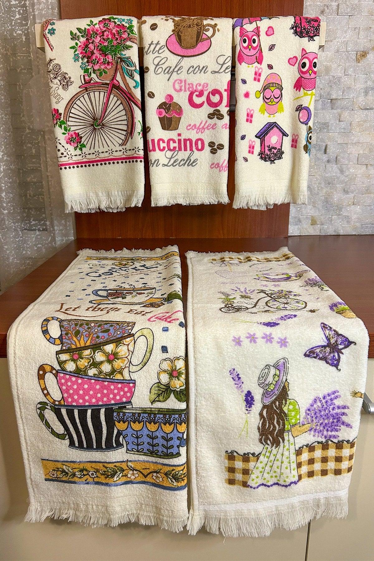 5 Piece Fringed Cotton 40x60 Cm Printed Towel Set - Swordslife