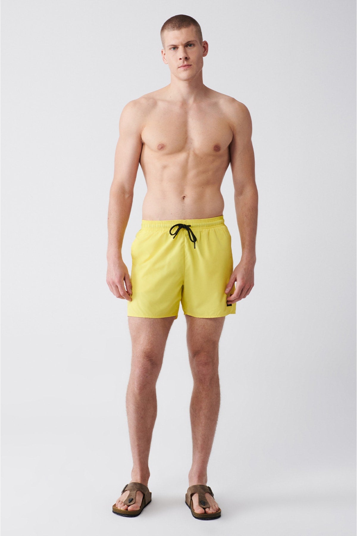 Men'S Yellow Quick Dry Standard Size Straight Swimwear Marine Shorts E003801