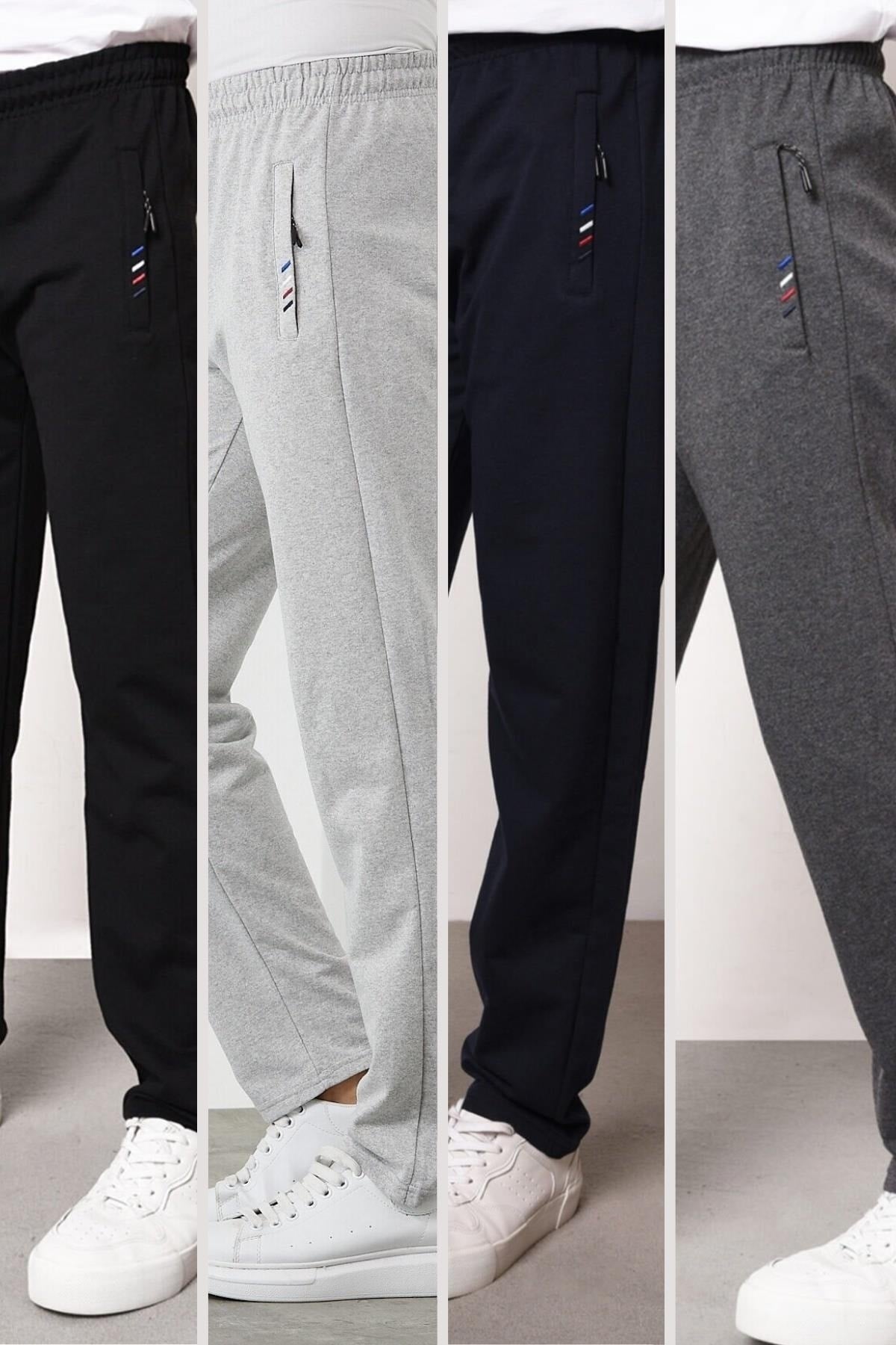 Multicolor Men's Zipper Pocket Embroidery Detailed Straight Leg Casual Fit 4-Pack of Sweatpants
