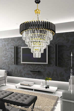 Palmira 55 cm Kristallstein Luxus Kronleuchter 5er Set - (Schwarz-Gold)