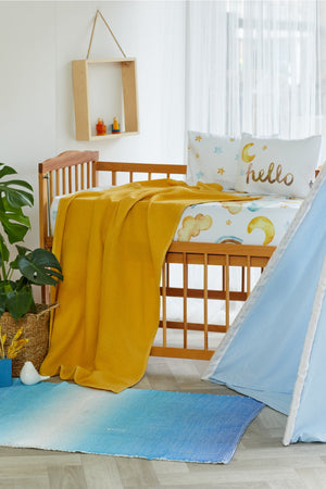 Organic Muslin Picture And Cotton Satin Baby Bedding - Cloud And Sky Theme