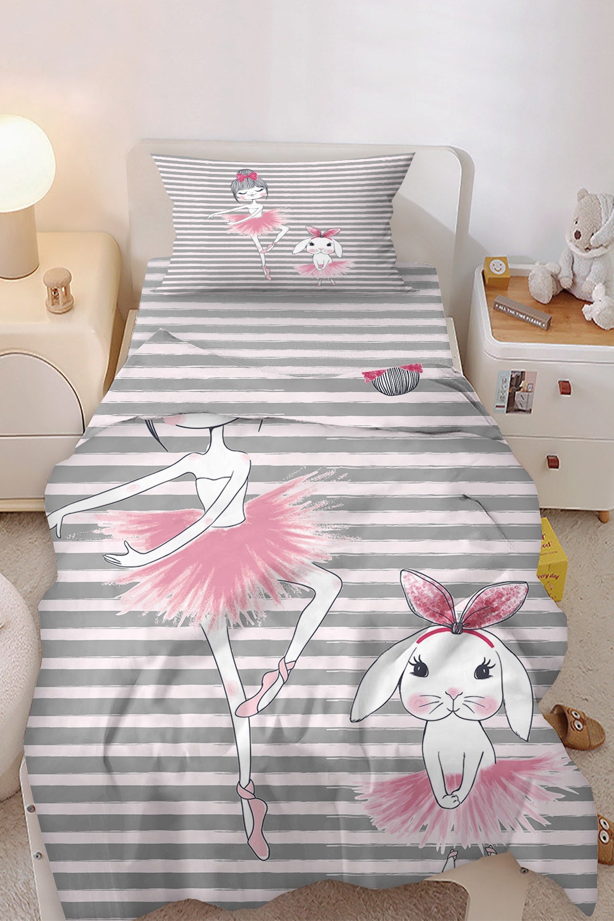 Ballerina Princess Fairy Girl Rabbit Patterned Single Baby Kids Duvet Cover Set
