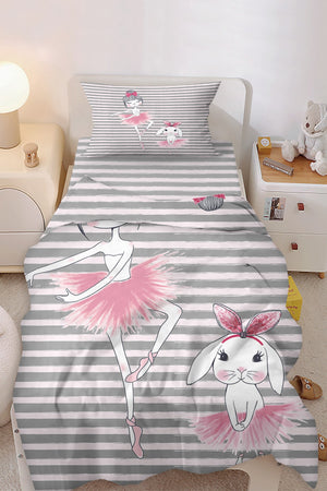 Ballerina Princess Fairy Girl Rabbit Patterned Single Baby Kids Duvet Cover Set