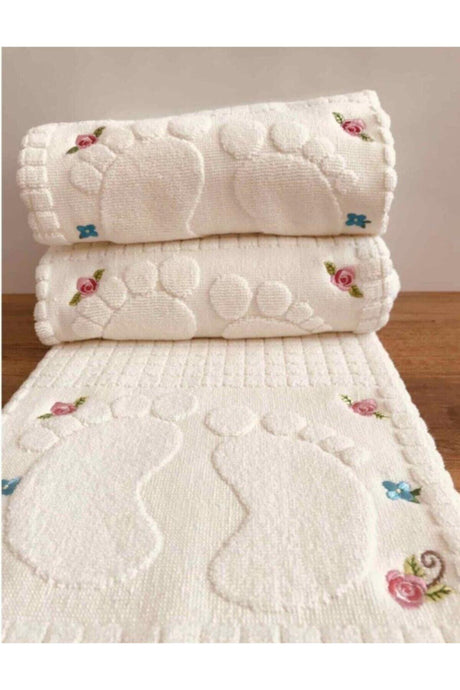 2 Pieces Embroidered 250 gr 100% Cotton Foot Towel Mat - Swordslife