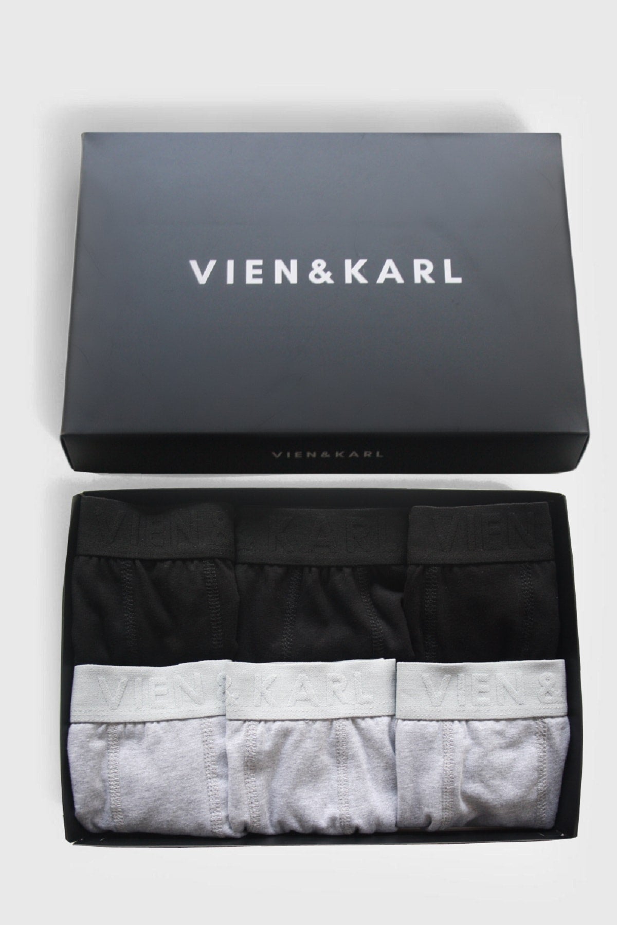 Men'S Black Gray 6-Box Plain Lycra Boxer Shorts