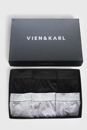 Men's Black Gray 6-Box Plain Lycra Boxer Shorts
