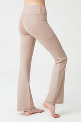 Women's Beige High Waist Lifter Double Pocket Spanish Leg Leggings Bootcut - Swordslife