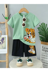 Boys Tiger Pattern T-Shirt And Shorts Set