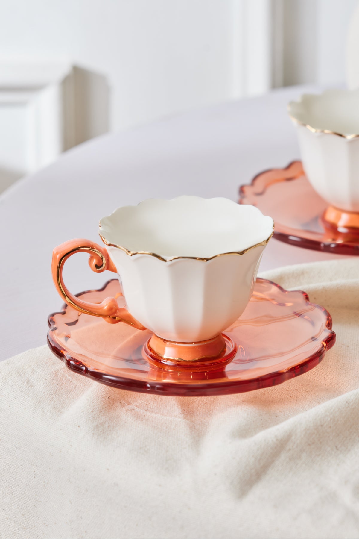 Samo Set Of 2 Orange Coffee Cups With Acrylic Saucers 90 Ml