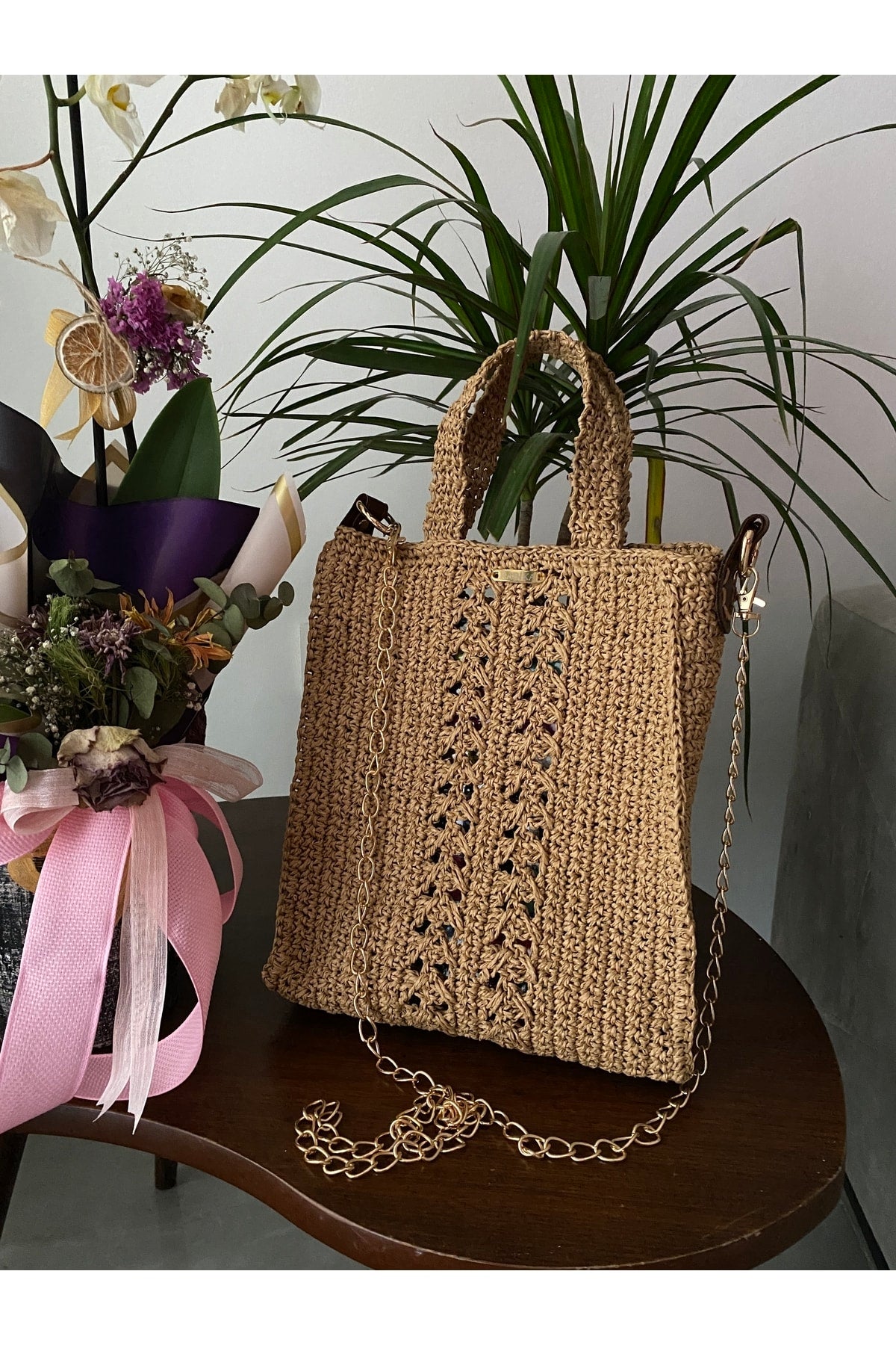 Patterned Shopper Straw Bag