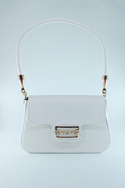Women'S White Textured Magnet Clamshell Lined Hand And Sleeve Bag