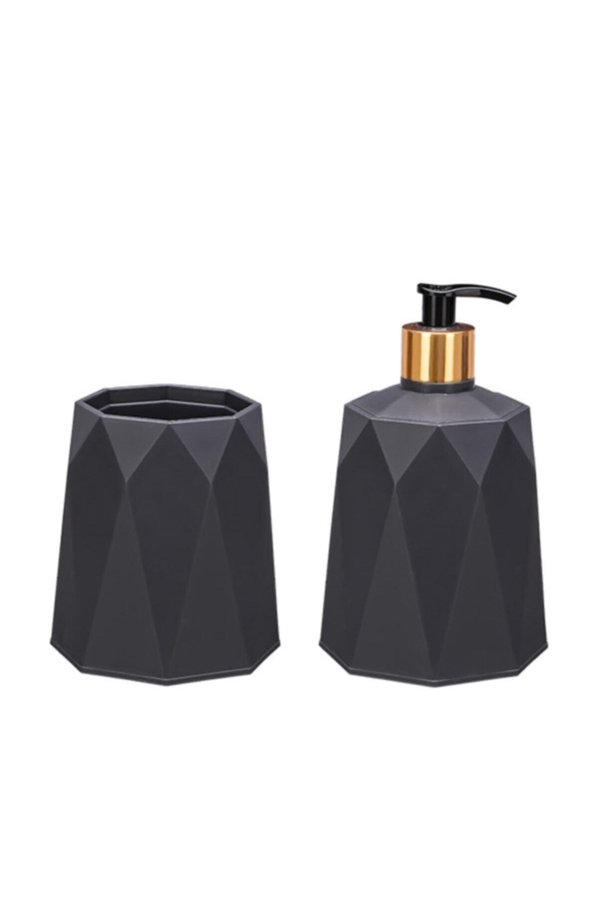 Geo Set 2 Liquid Soap Dispenser Toothbrush Holder (PLASTIC-ANTHRACITE) - Swordslife