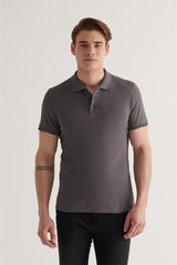  Мужская футболка антрацитового цвета из 100% дышащего хлопка стандартного кроя с воротником поло нормального покроя E001004