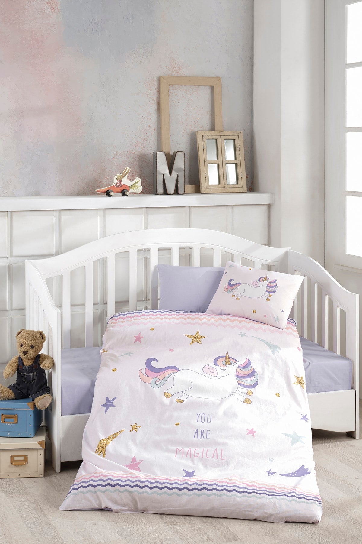 Girl Child Purple Digital Printed 3D Cotton Baby Duvet Cover Set