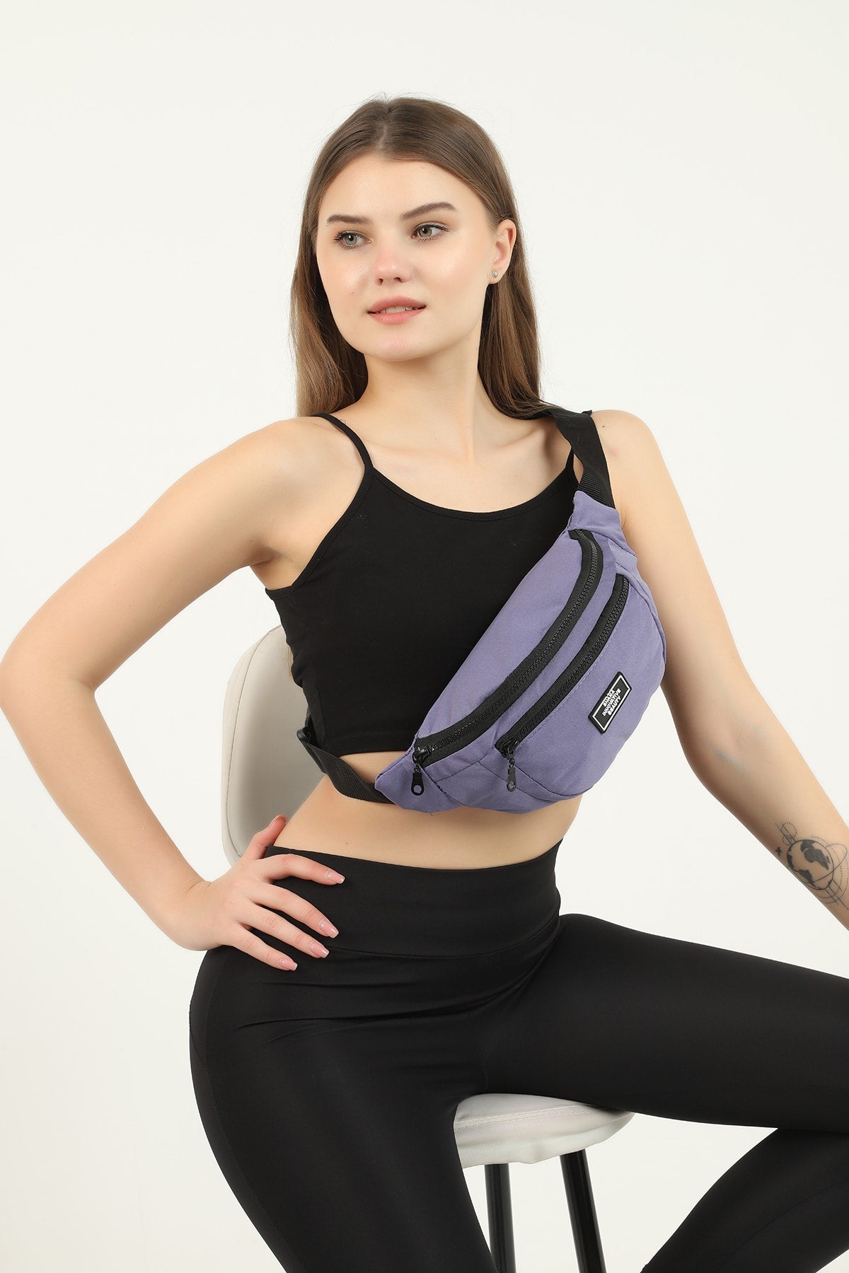 Lilac U8 2-Compartment Adjustable Cross Strap Canvas Unisex Waist And Shoulder Bag E:38 B:17 G:7