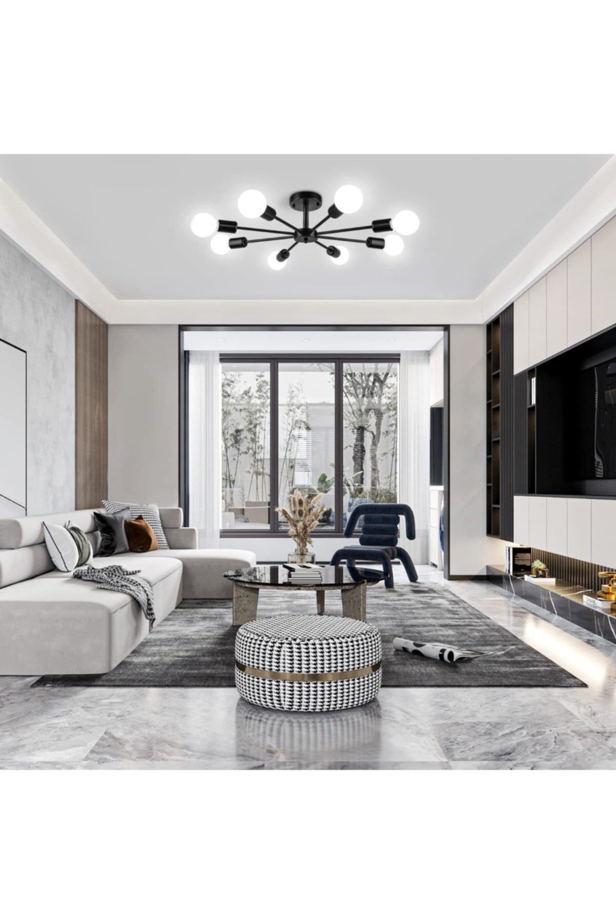 Yıldız Dekoratif Living Room - Kitchen - Bedroom Design Black 8-Piece Chandelier (WITHOUT BULB)